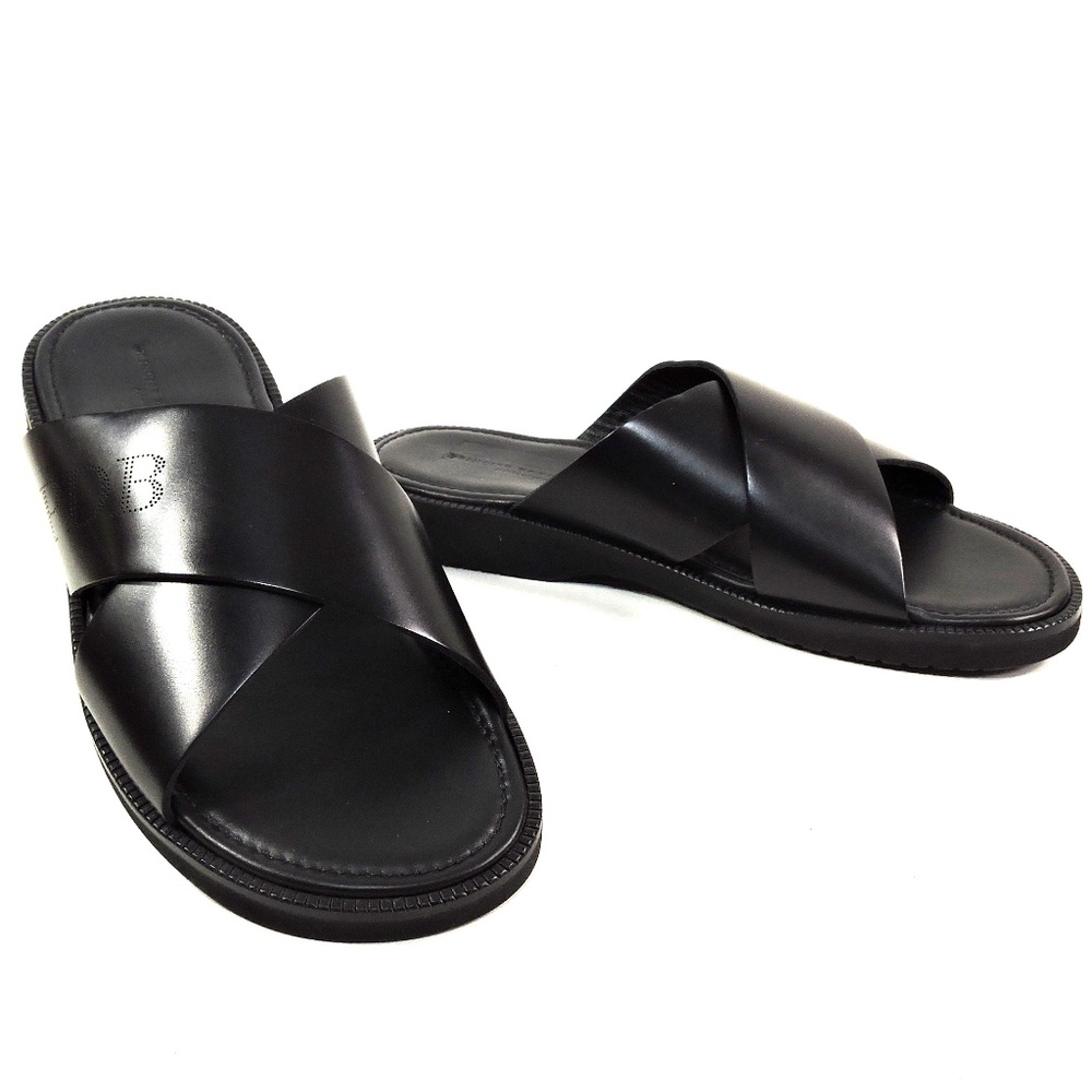 PRINCIPE DI BOLOGNA 🇮🇹 MEN'S SOFT BLACK LEATHER FLAT SUMMER SANDALS